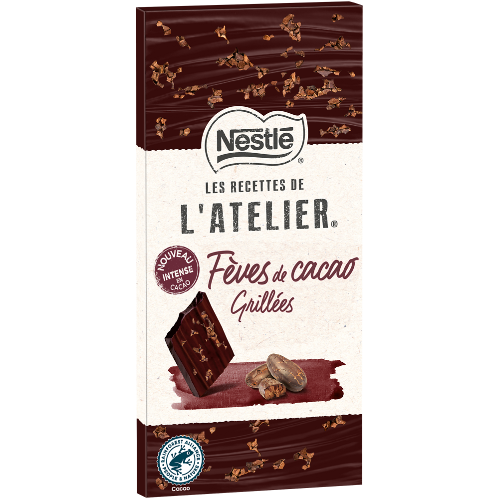 Chocolat noir éclats fèves de cacao NESTLE L'ATELIER - Tablette 100g