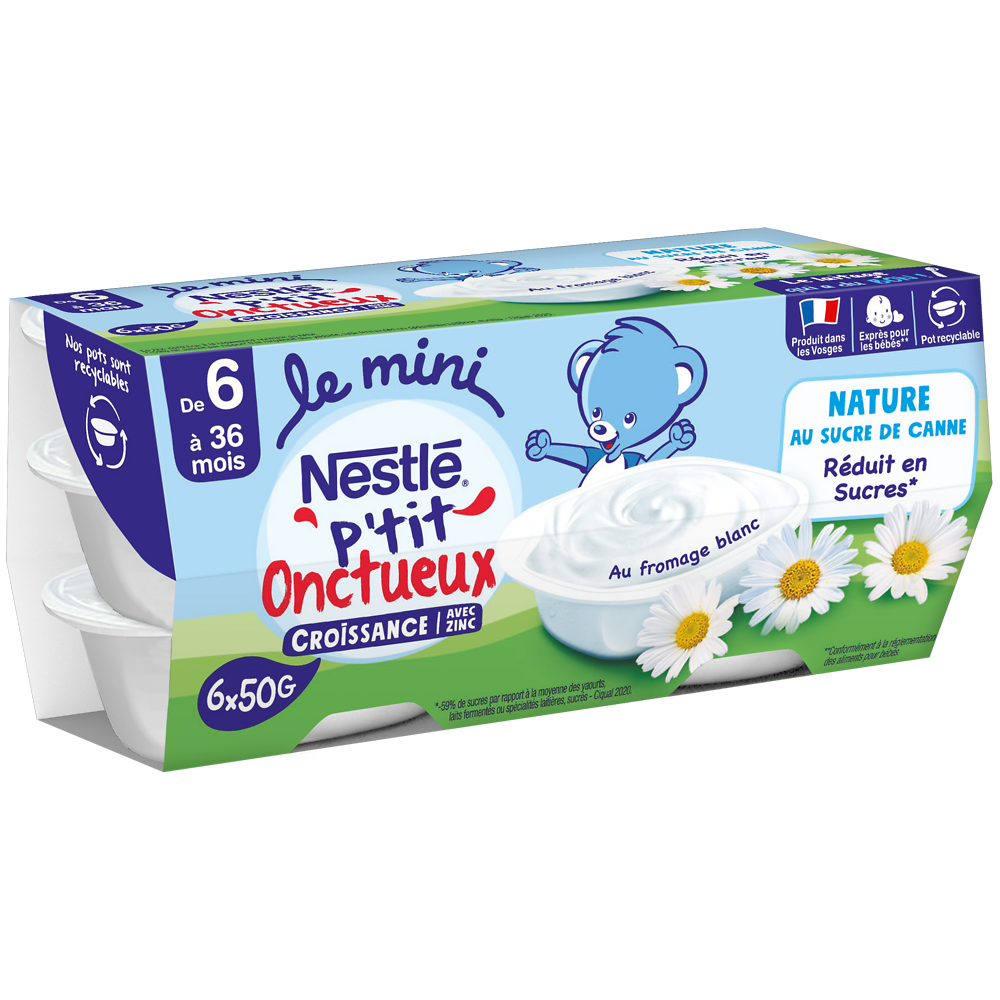 Desserts lactés P'TIT ONCTUEUX MINI Nature sucre de canne 6M+ NESTLE -6x50g