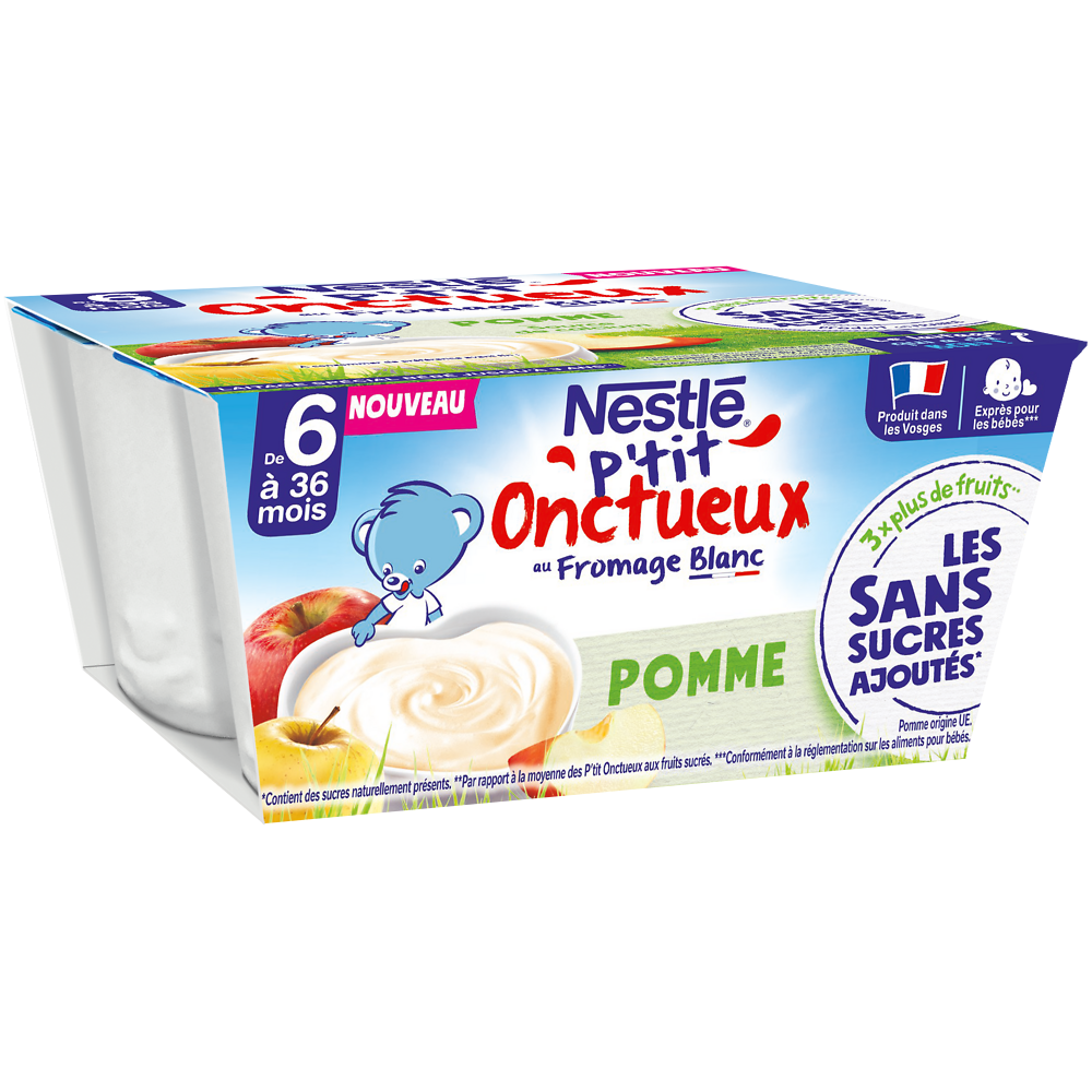 Desserts lactés P'TIT ONCTUEUX SSA Pomme 6M+ NESTLE - 4x90g