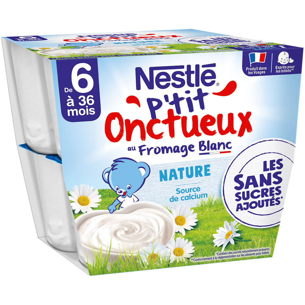 Desserts lactés P'TIT ONCTUEUX SSA Nature 6M+ NESTLE - 8x90g