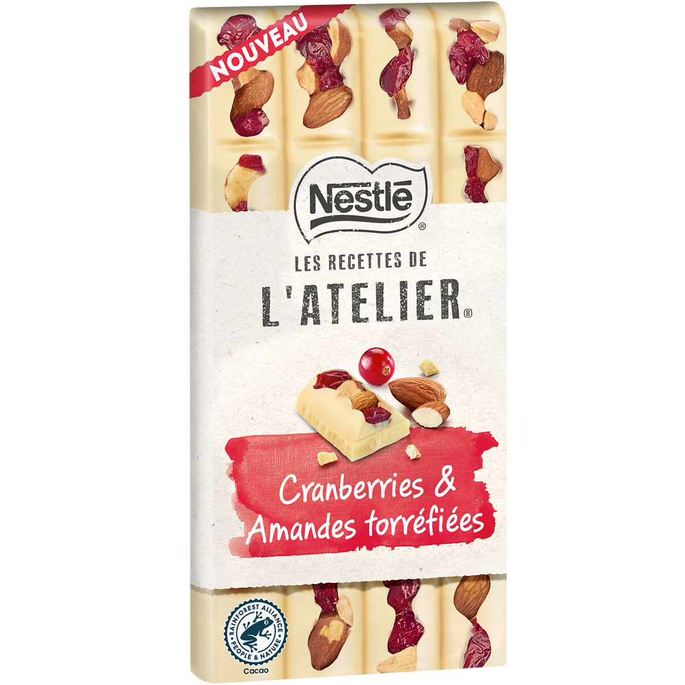 Chocolat blanc cranberries amandes NESTLE L'ATELIER - Tablette 150g