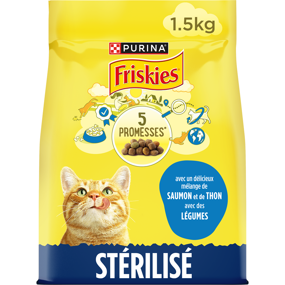 Croquettes pour chat adulte stérilisé Saumon et Thon FRISKIES - 1,5kg