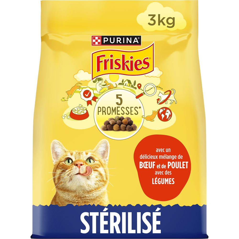 Croquettes pour chat adulte Boeuf et Poulet FRISKIES - 3kg