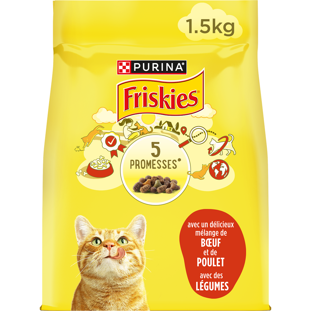 Croquettes pour chat adulte Boeuf et Poulet FRISKIES - 1,5kg