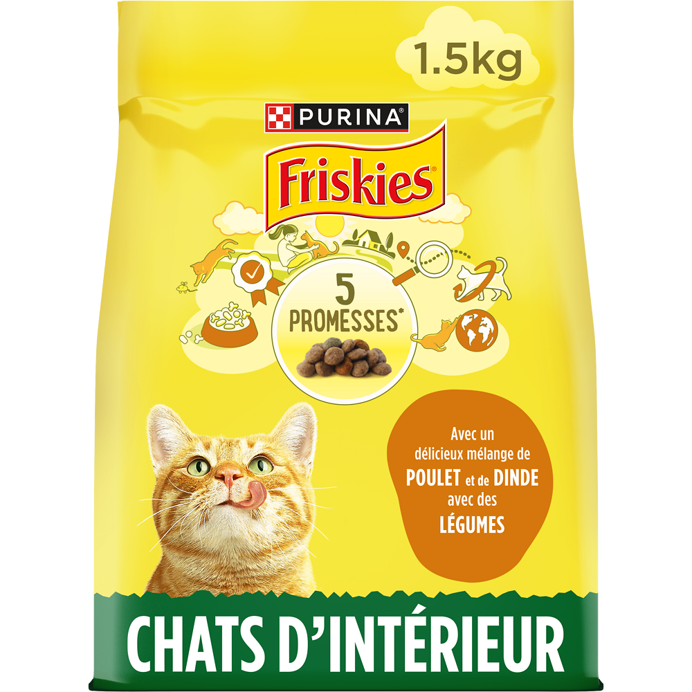 Croquettes pour chat d'intérieur Poulet Légumes FRISKIES 1,5kg