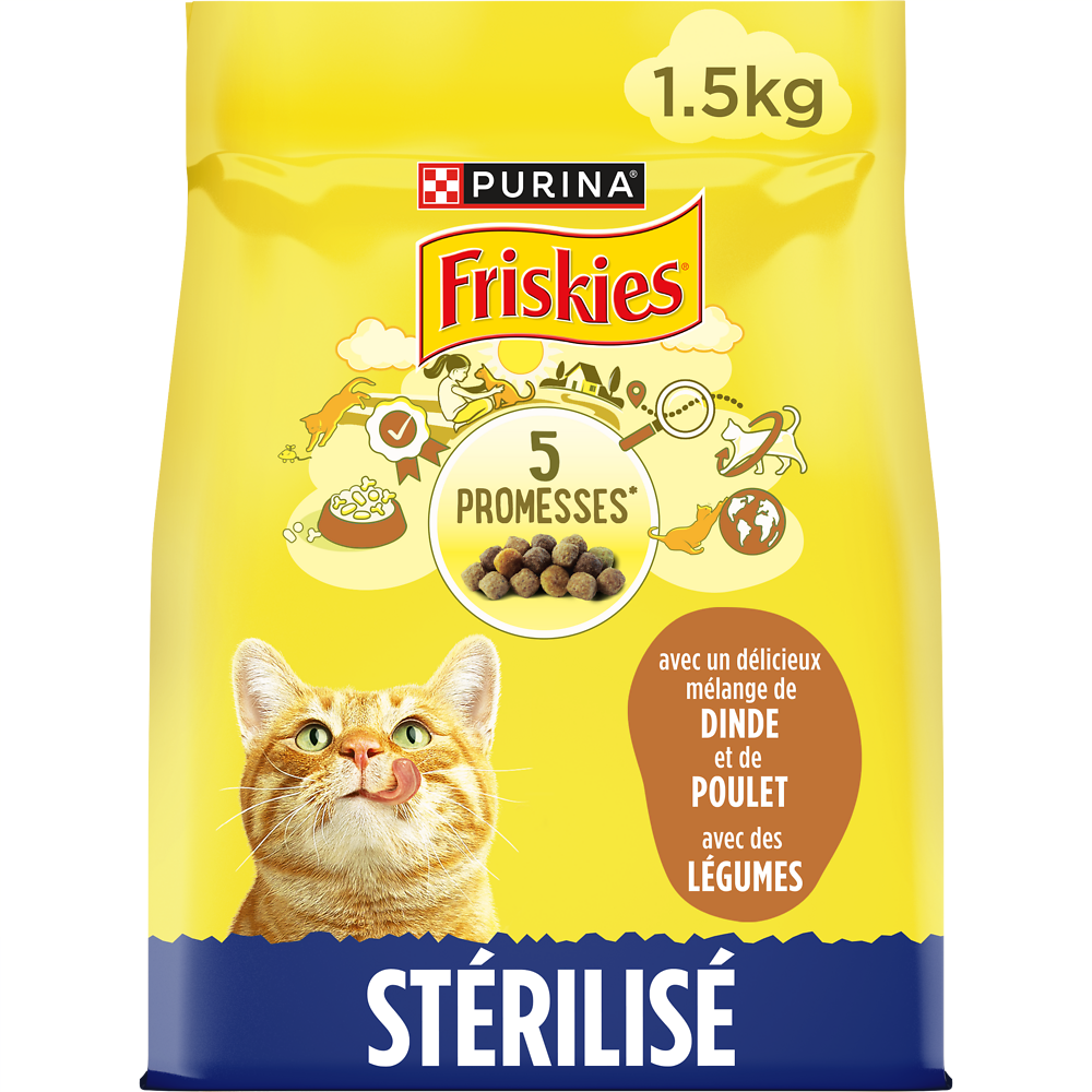 Croquettes pour chat adulte stérilisé Dinde et Poulet FRISKIES - 1,5kg