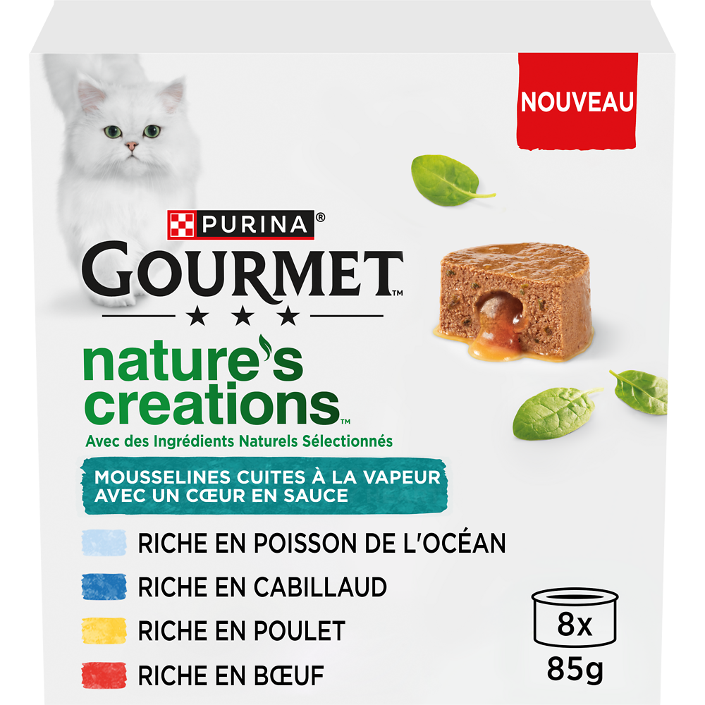 Sachets fraîcheur pour chat nature's créations mousselines GOURMET, x8- 680g