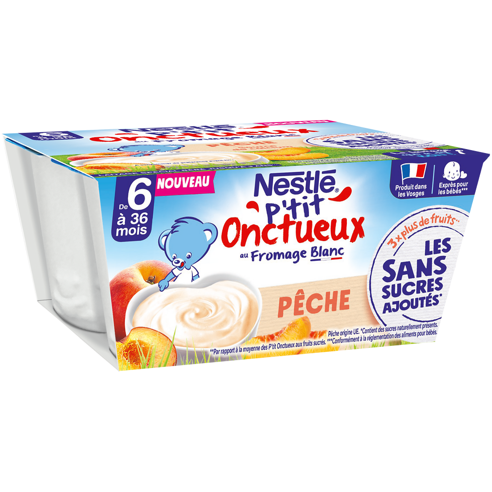 Desserts lactés P'TIT ONCTUEUX SSA Pêche 6M+ NESTLE - 4x90g