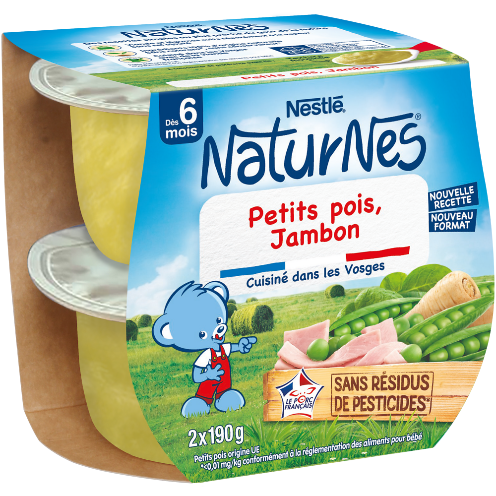 Plats complets Petit pois jambon 6M+ NATURNES - 2x190g