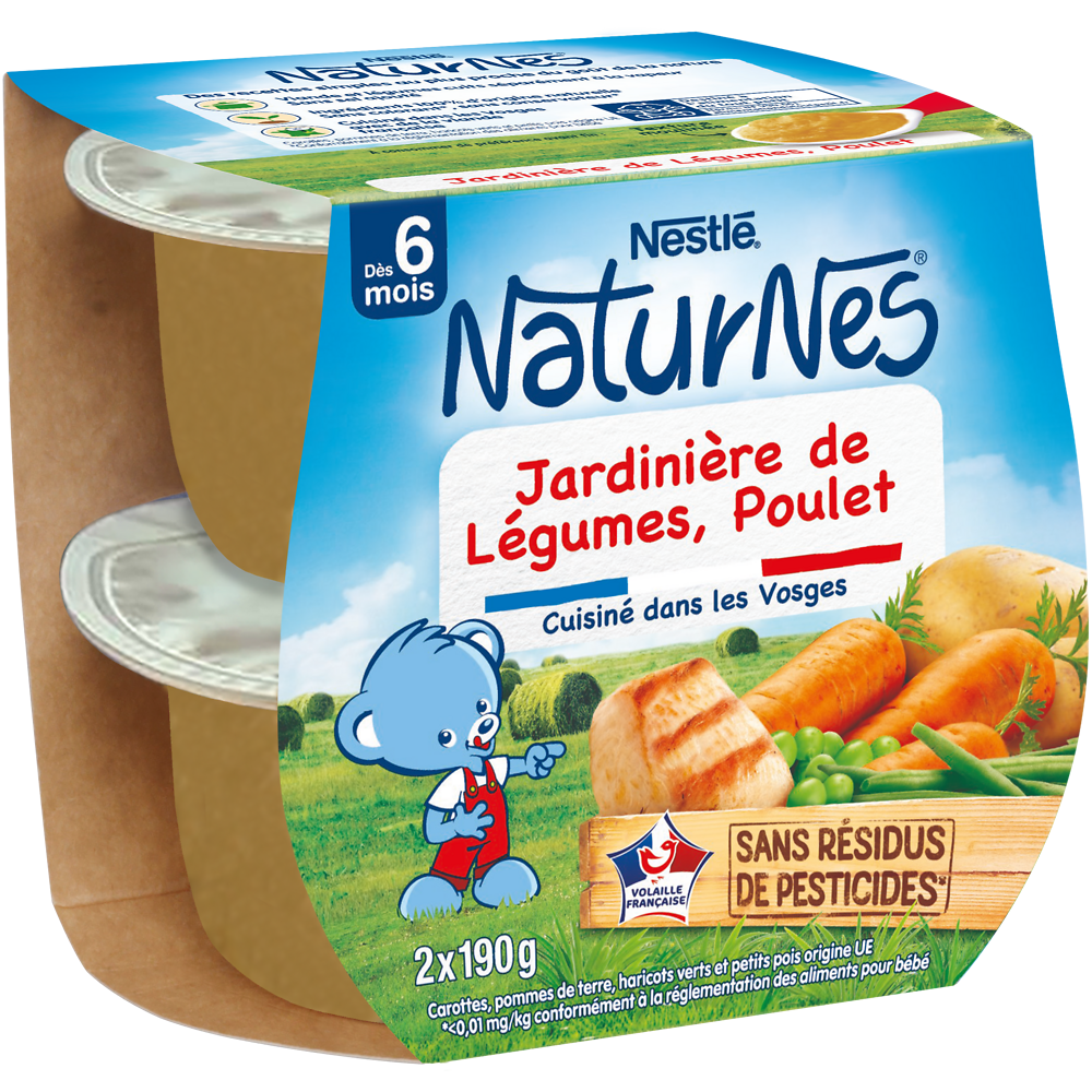 Plats complets Jardinière de légumes poulet 6M+ NATURNES - 2x190g