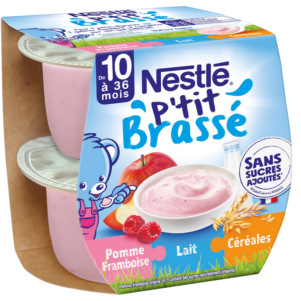 Desserts lactés P'TIT BRASSE 3 EN 1 Pomme framboise 10M+ NESTLE - 2x115g