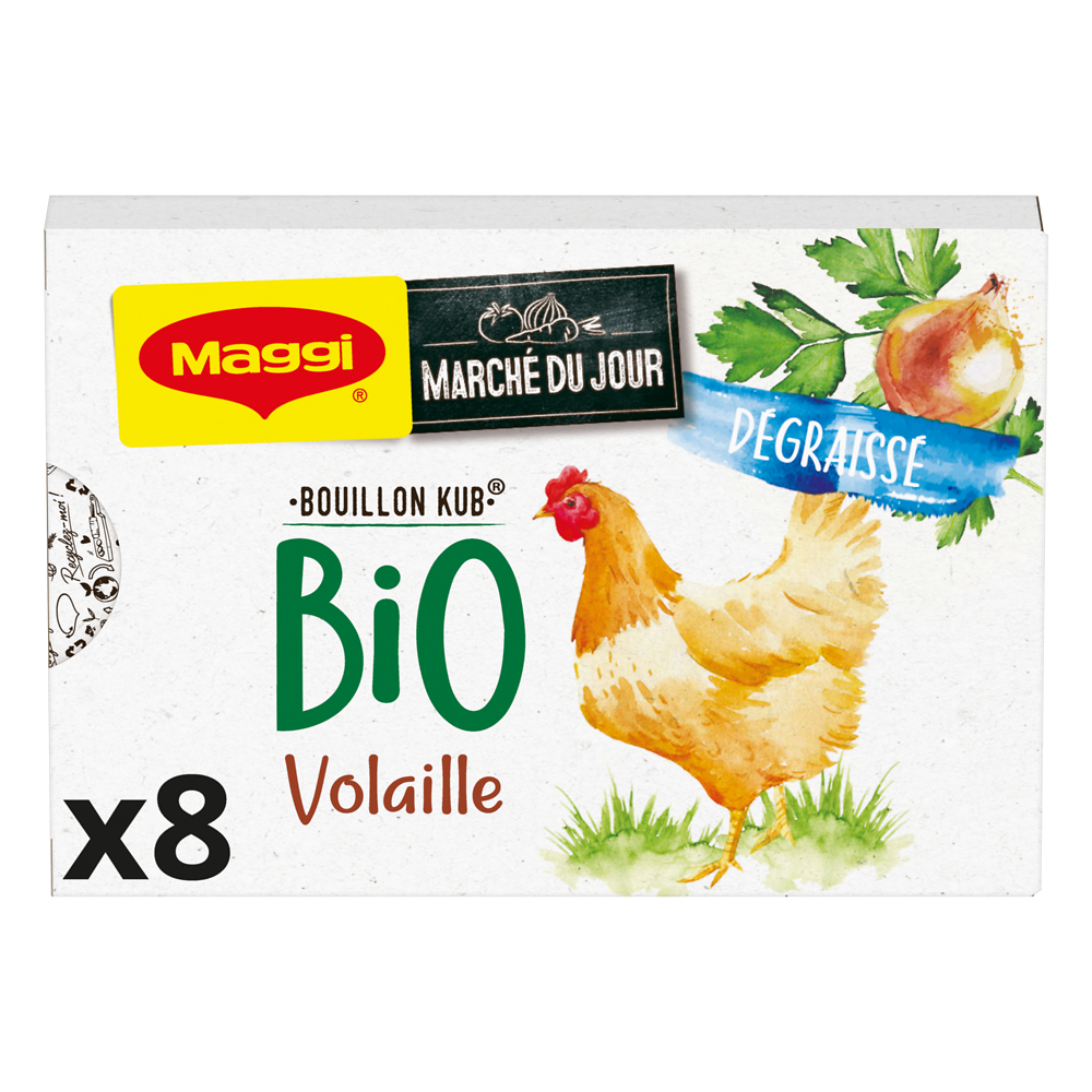 Bouillon cube bio volaille dégraissé MAGGI, boite de 8 cubes, 80g