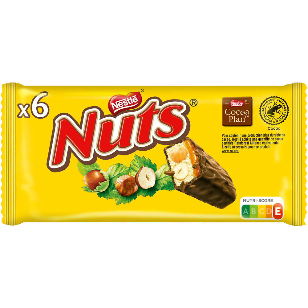 Barres de chocolat au lait et noisettes NUTS - 6 barres de 42g