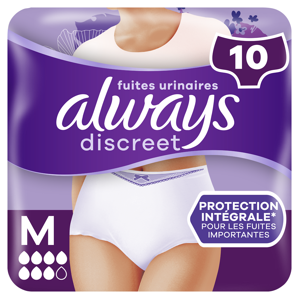 Culottes pour fuites urinaires 5 drops ALWAYS DISCREET M X10