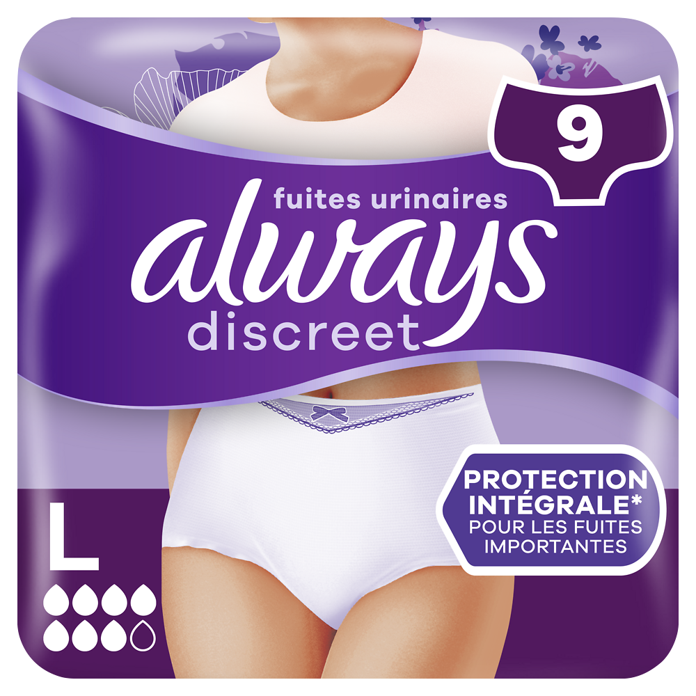 Culottes pour fuites urinaires 6 drops ALWAYS DISCREET L X9