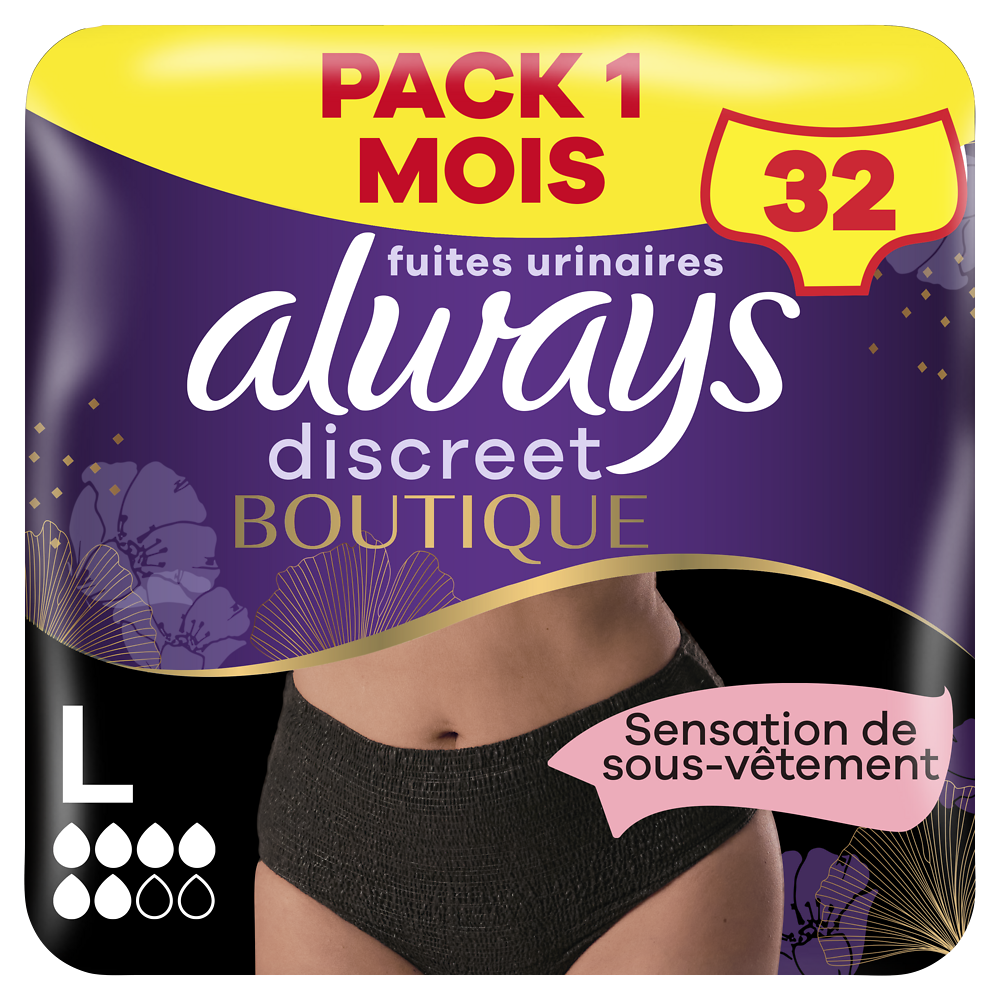 Culottes fuites urinaires 6 drops black ALWAYS DISCREET L X9