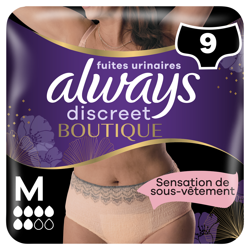 Culottes pour fuites urinaires 6 drops ALWAYS DISCREET M X9