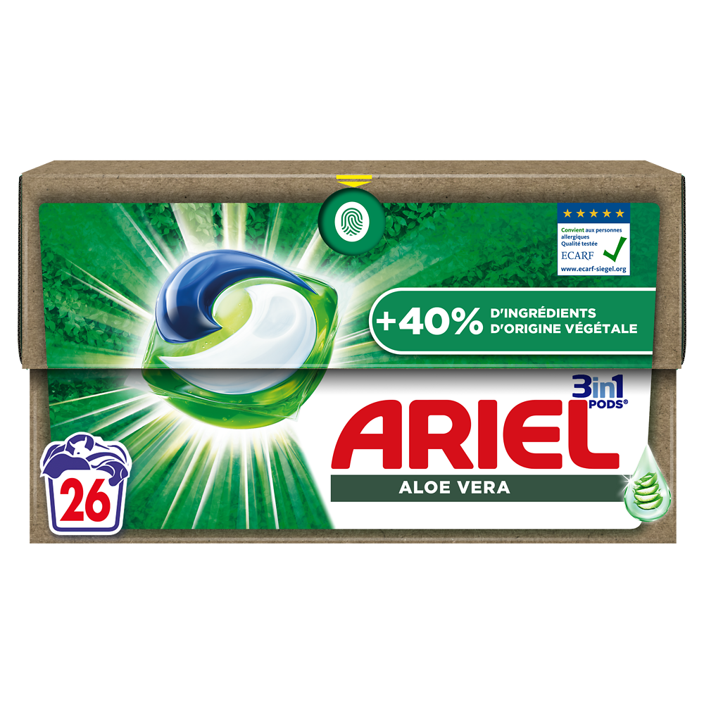 Lessive dose 3in1 PODS, Lavages Capsules Liquides ARIEL, 26 Lavages, Aloe