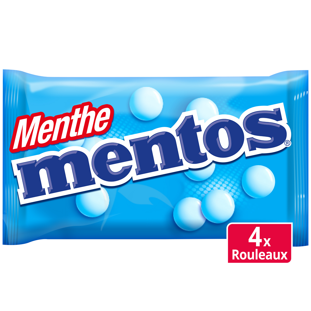 Bonbons tendres dragéifiés arôme naturel de menthe MENTOS, 4 rouleaux,152g