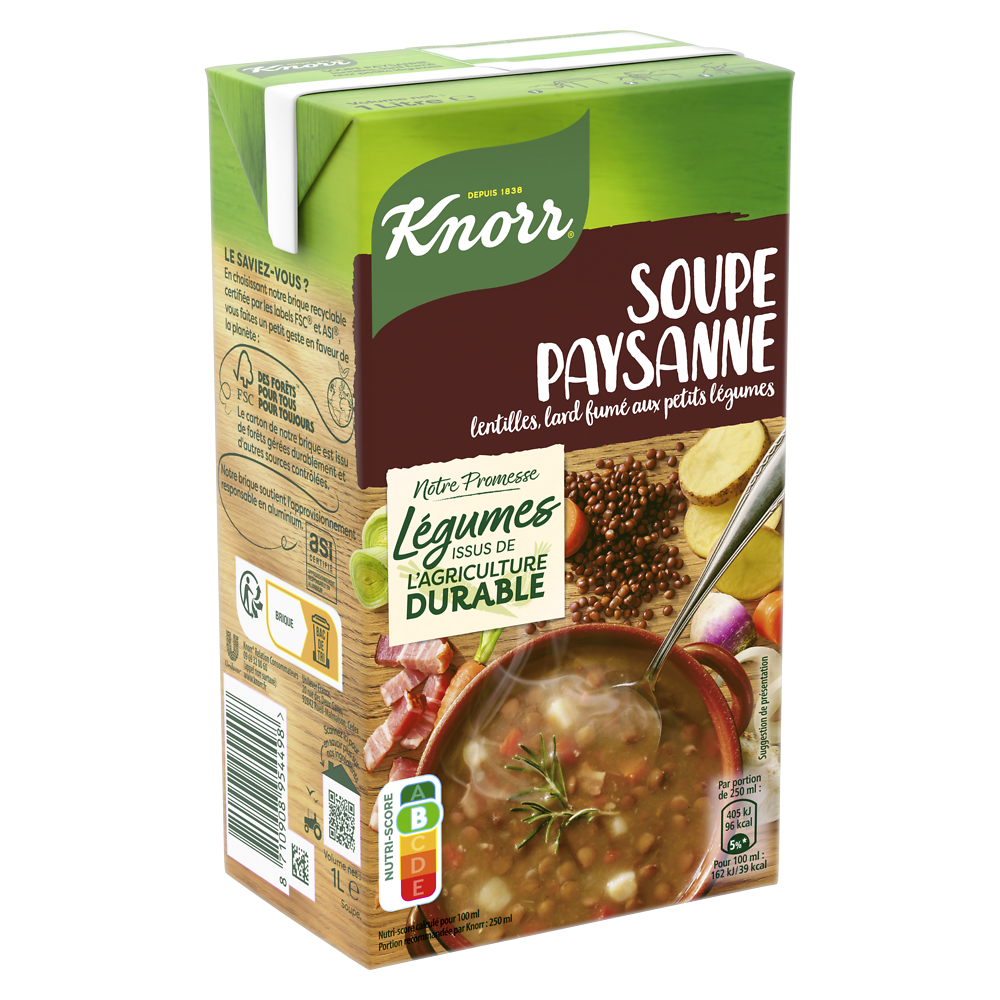 Soupe paysanne lentilles,lard fumé petits légumes KNORR, 1 litre