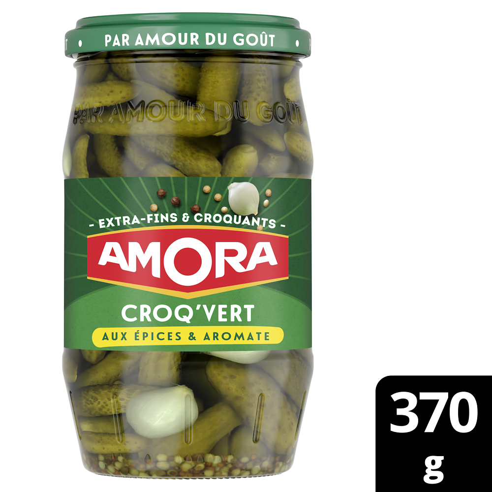 Cornichons extra-fins Croq'Vert AMORA, bocal de 370g