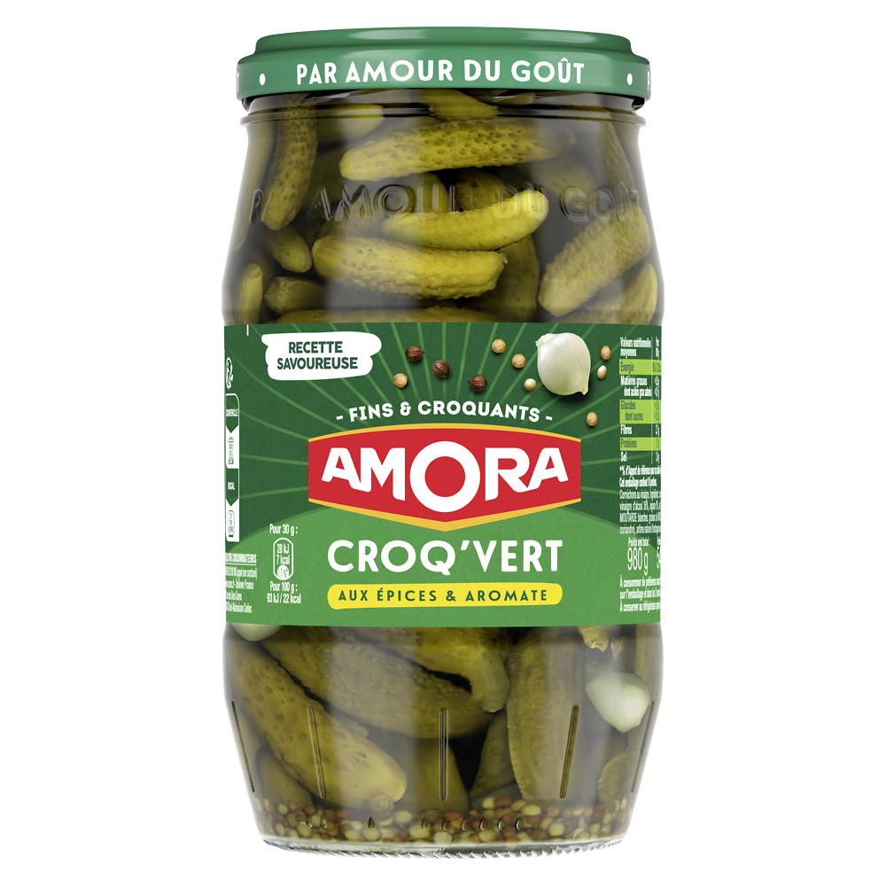 Cornichons fins Croq'Vert AMORA, bocal de 540g