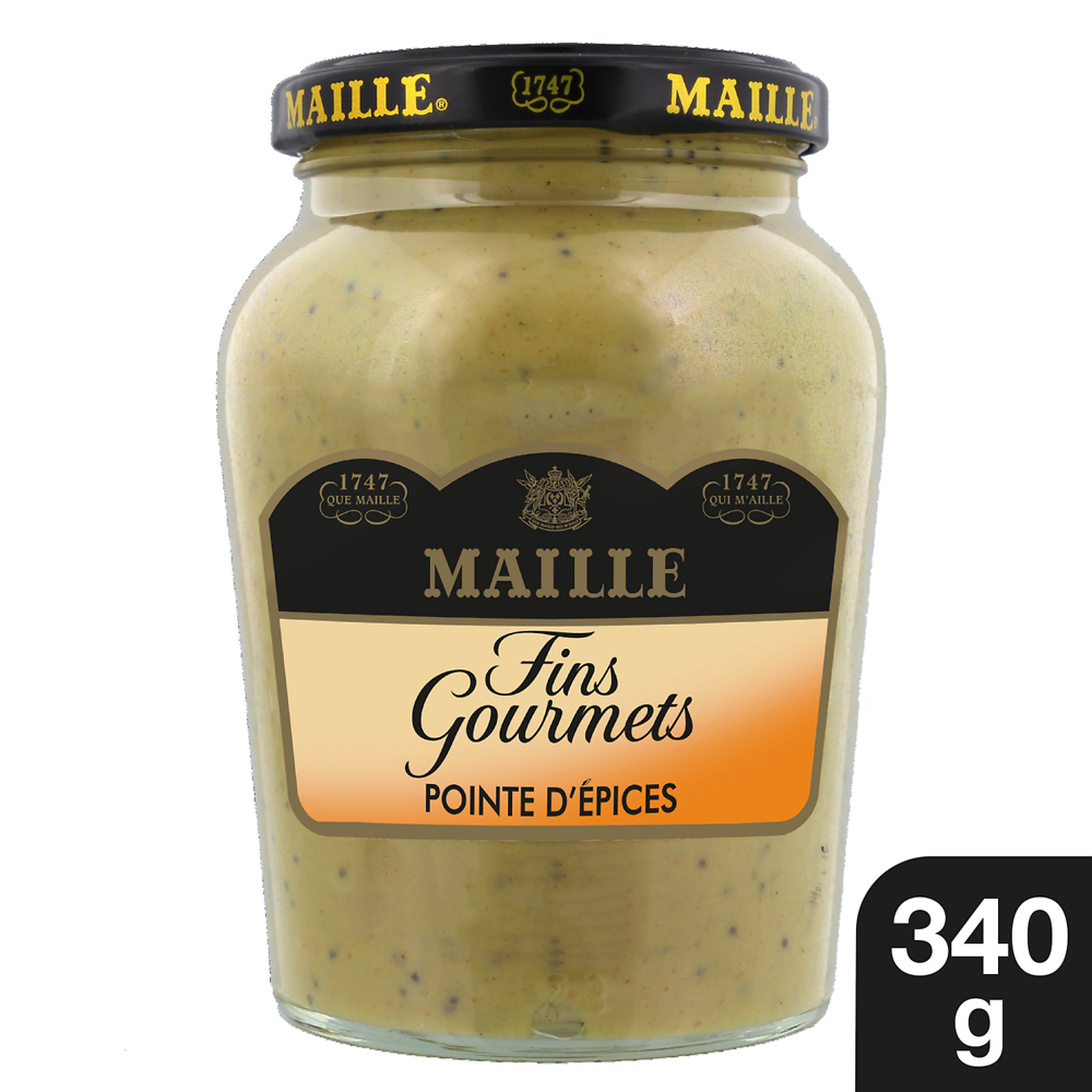 Moutarde fins gourmets et pointe d'épices MAILLE, bocal de 340g