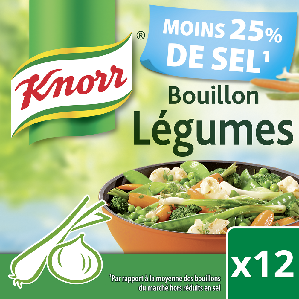 Cubes de bouillon de légumes réduit en sel KNORR, 12 tablettes, 109g,6l