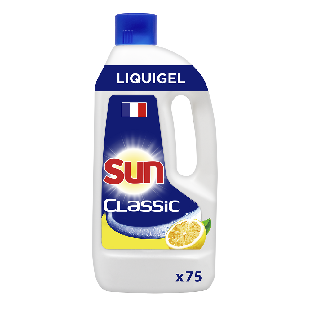 Liquide lave vaisselle mono gel citron SUN, 75 lavages, flacon de 1,5L