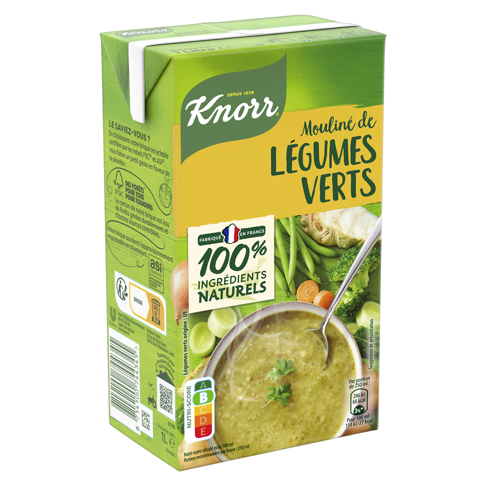 Soupe moulinée de légumes verts riche en légumes KNORR, 1l