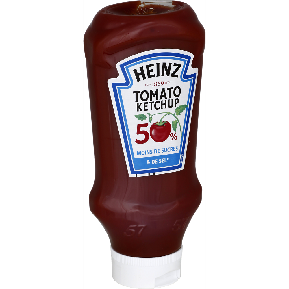 Tomato Ketchup -50% sel & sucre, HEINZ, Top Down, 435g