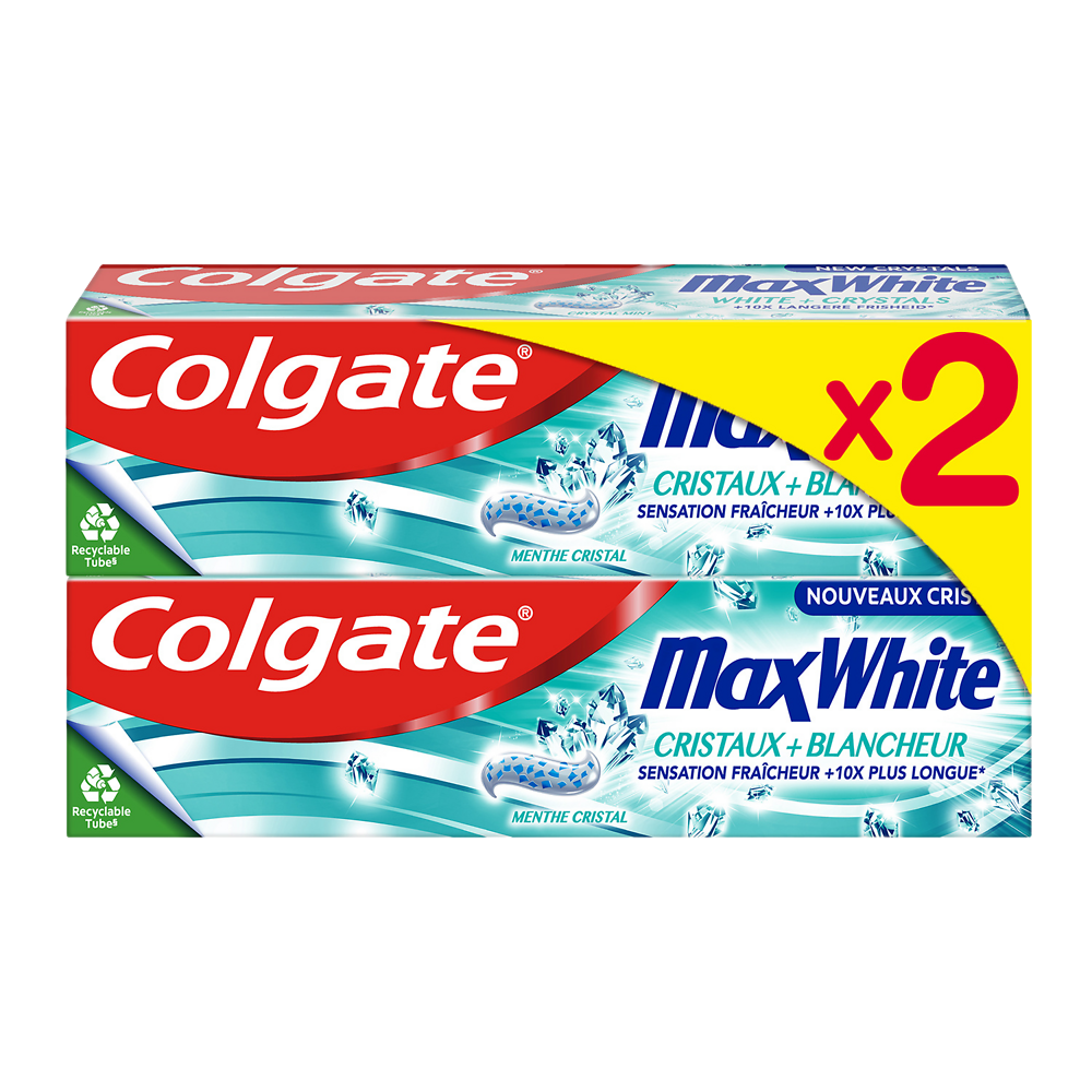 Dentifrice Cristaux+Blancheur COLGATE MaxWhite 2x75ml