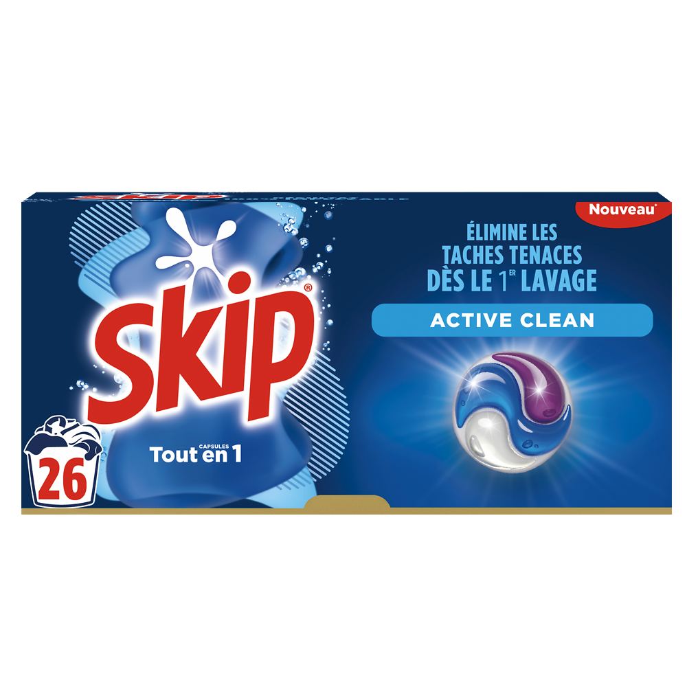 Lessive capsule active clean 3 en 1 SKIP x26 capsules