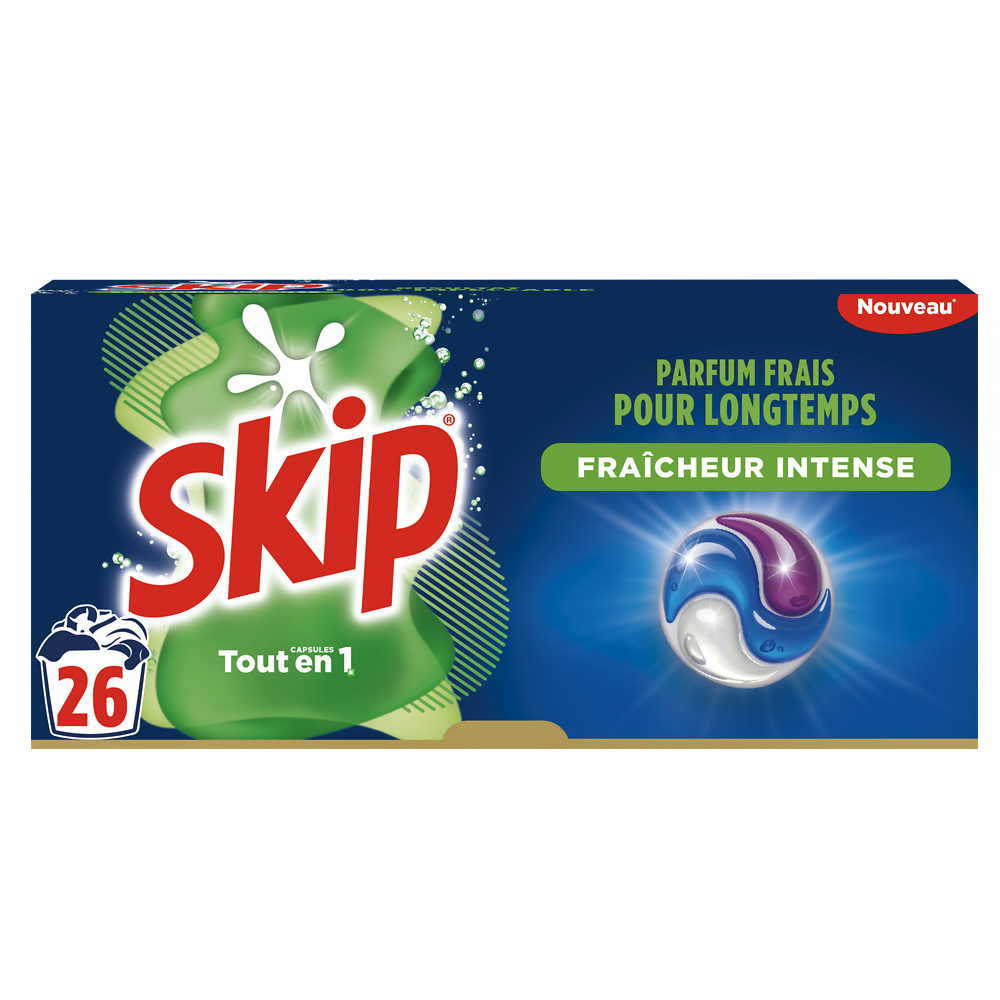 Lessive capsule fraîcheur intense 3 en 1 SKIP x26 capsules