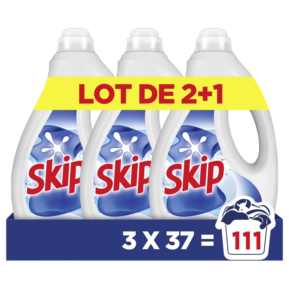 Lessive Liquide Active Clean SKIP - 3x37 Lavages (2+1 offert)