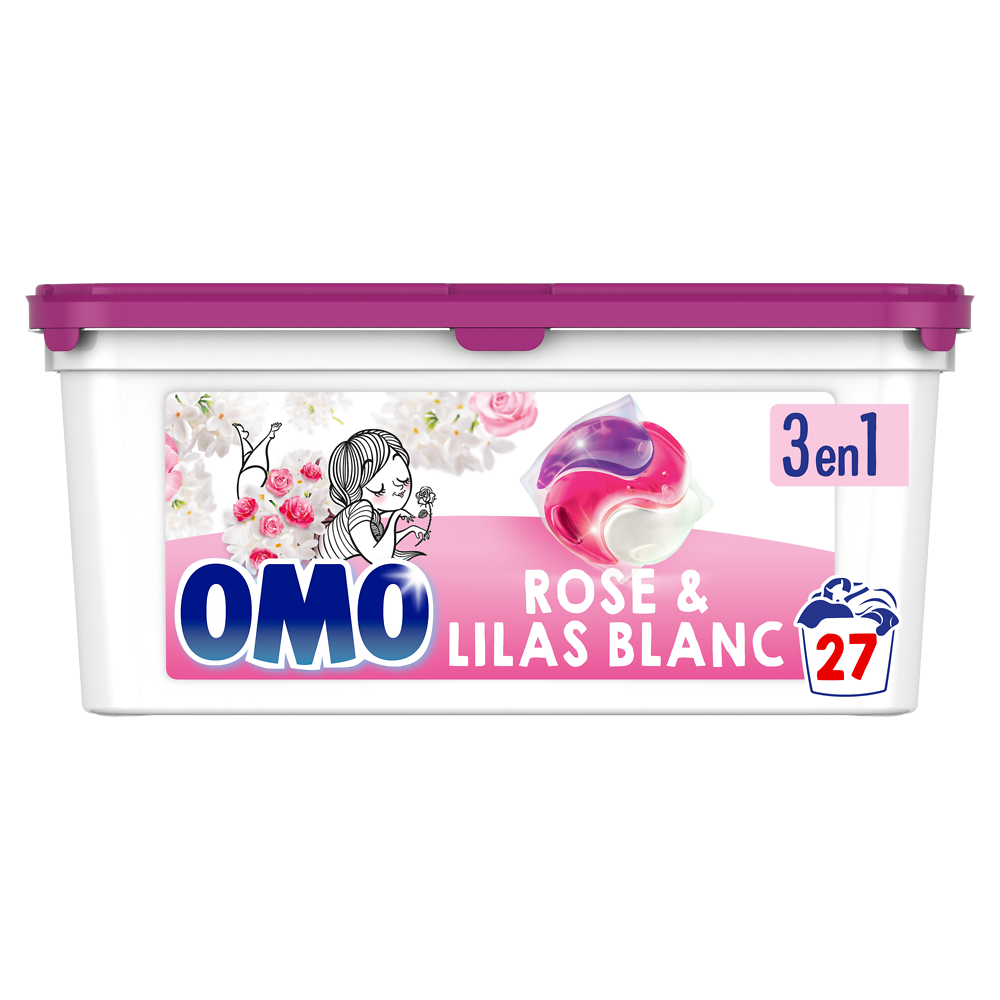 Lessive 3-en-1 Rose & Lilas Blanc OMO 27 capsules 0,467kg