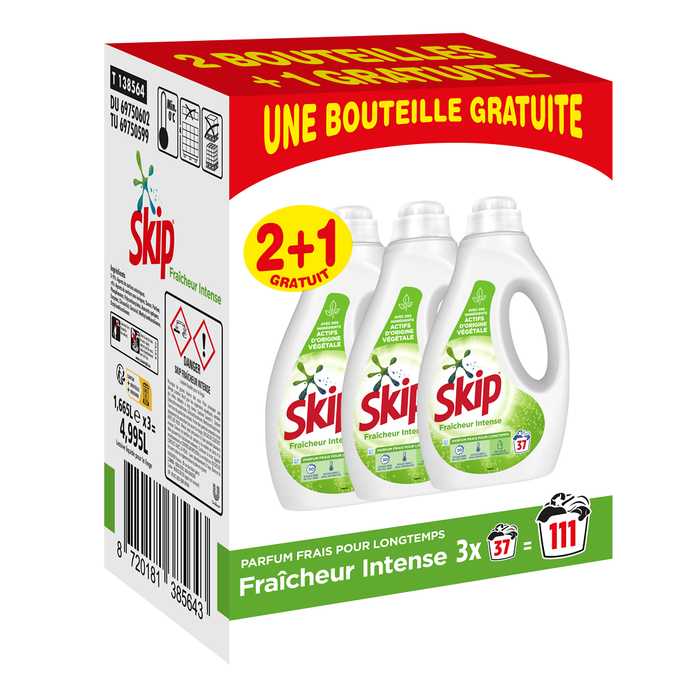 Lessive liquide fresh clean SKIP 1,665l x37 lavages 8L 2+1