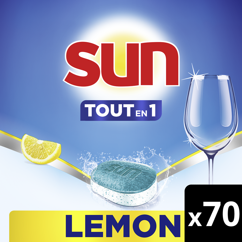 Pastilles lave vaisselle citron tout en 1 standard SUN,x70doses