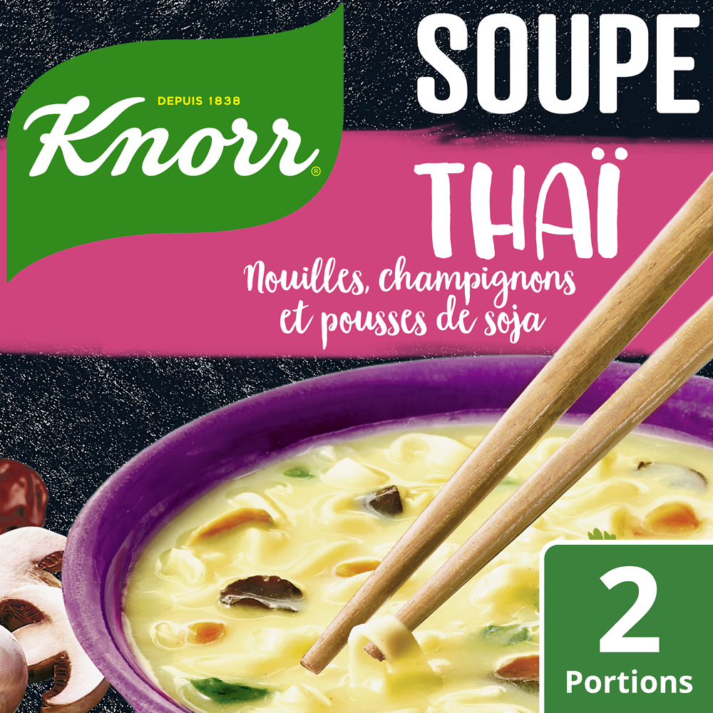 Soupe thaï nouilles champignons pousses de soja déshydratée KNORR2 assiettes  69g 0,70l