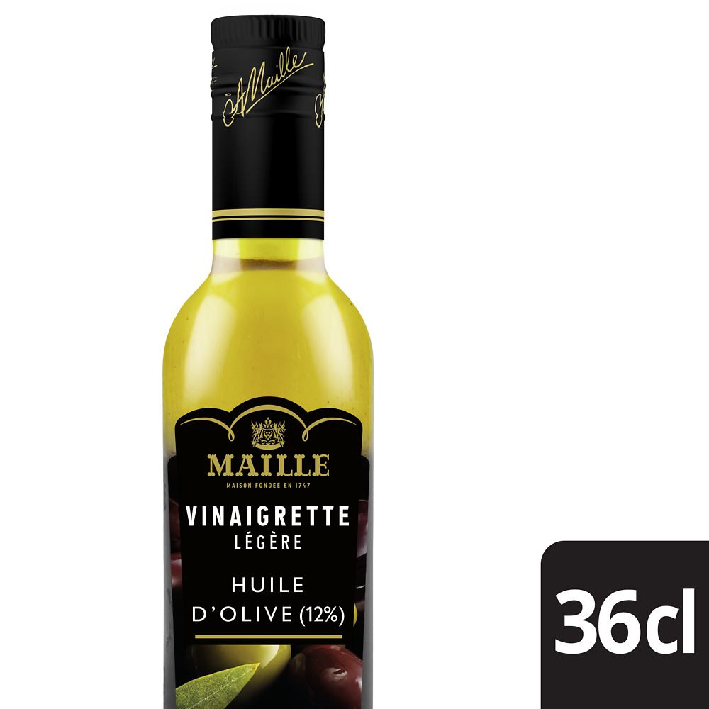 Vinaigrette à l'huile d'olive et aux olives noires MAILLE, bouteille de 36cl