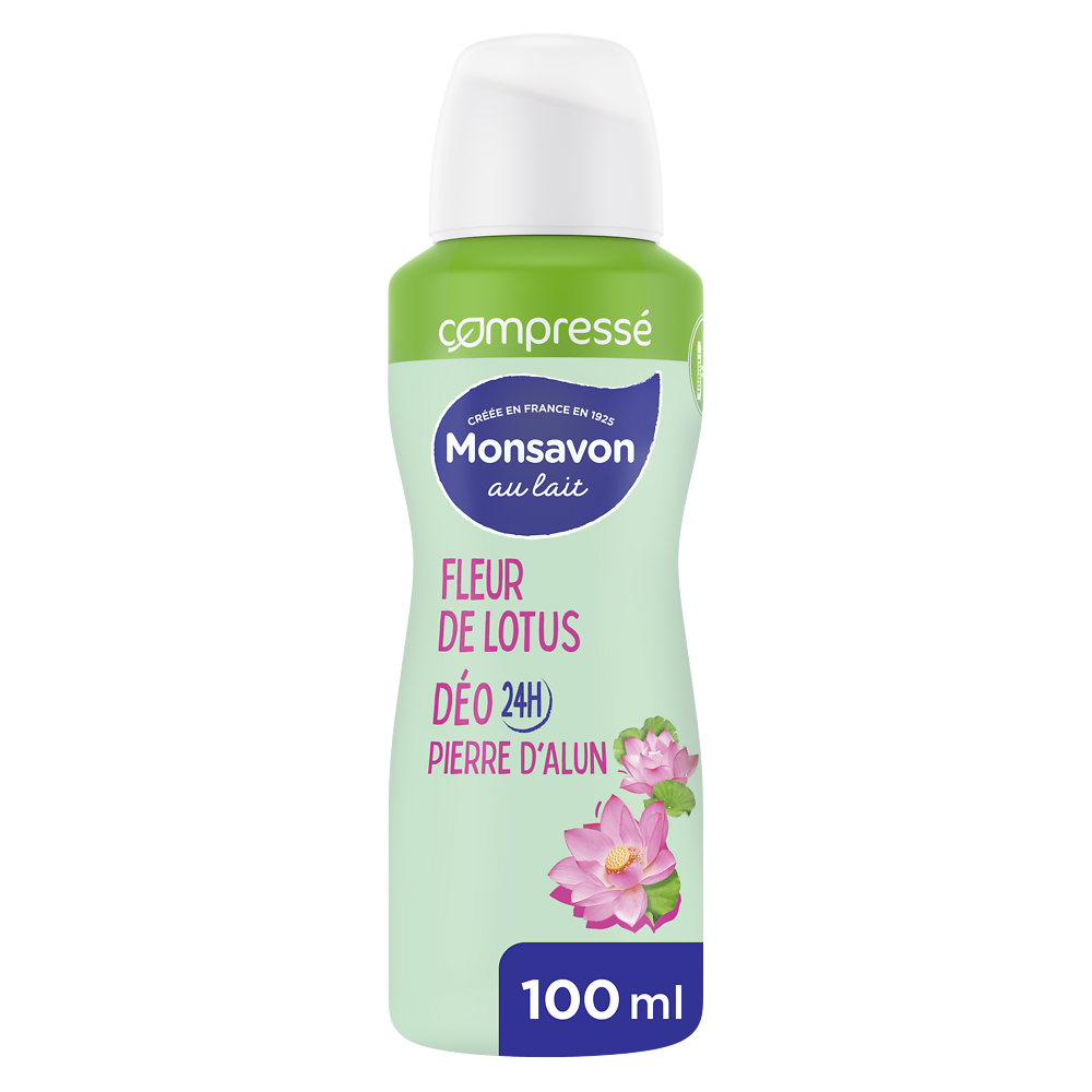 Déodorant pour femme compressé lait & fleur de lotus pierre d'alun MONSAVON, 100ml