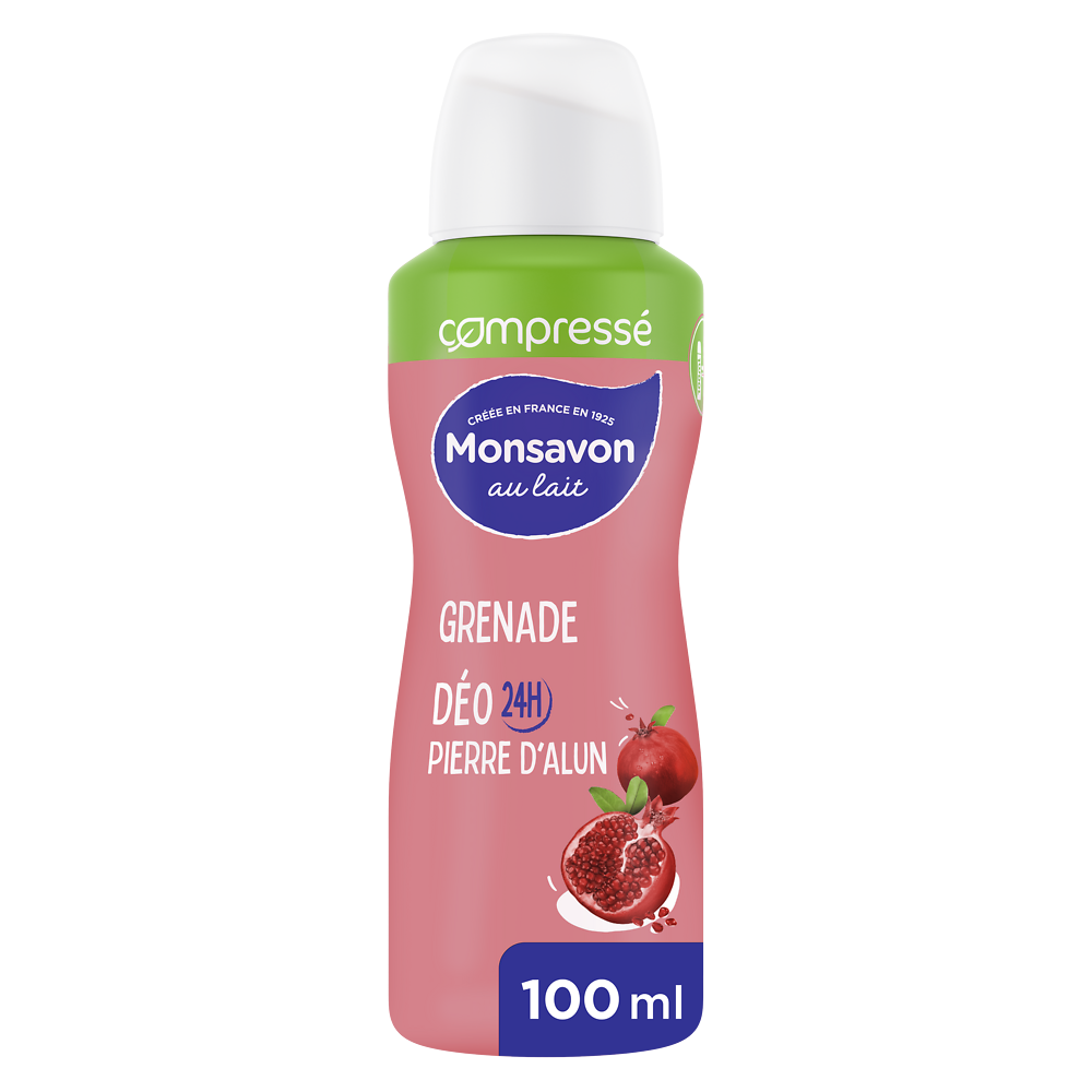 Déodorant pour femme compressé lait grenade et fleurs hibiscus pierred'alun MONSAVON, 100ml